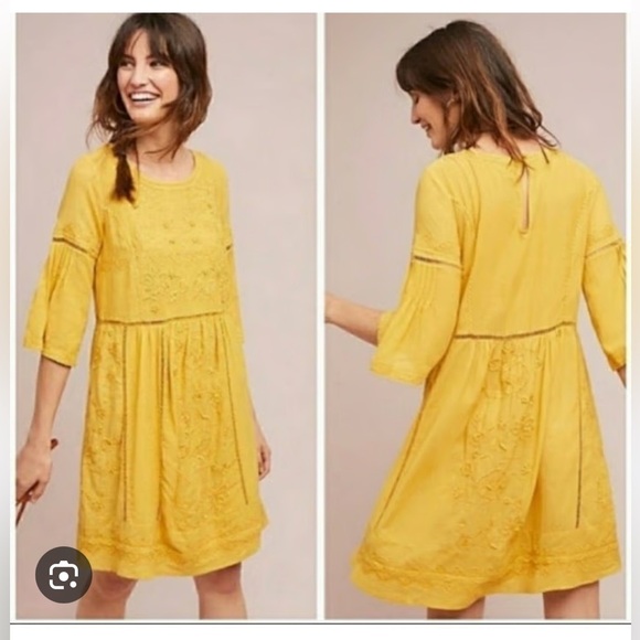 Anthropologie Dresses & Skirts - Anthropologie Yellow Embroidered Dress